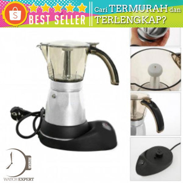 Alloet Espresso Coffee Maker Moka Pot Teko Stovetop Filter 480W 150ml 3 Cups - MX002 - Black