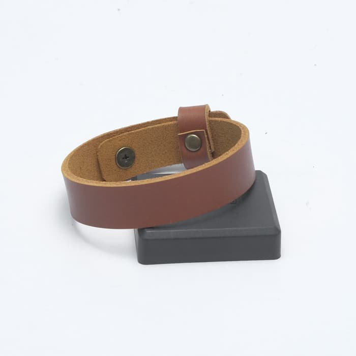 gelang simple kulit asli warna tan- leather bracelet - PHAC190