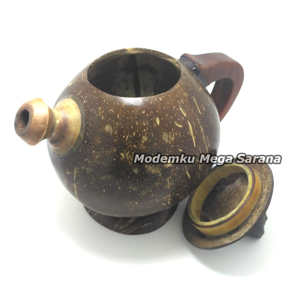 Sett Teko + Gelas Cangkir Batok Kelapa Polos Natural Non Handle LF02