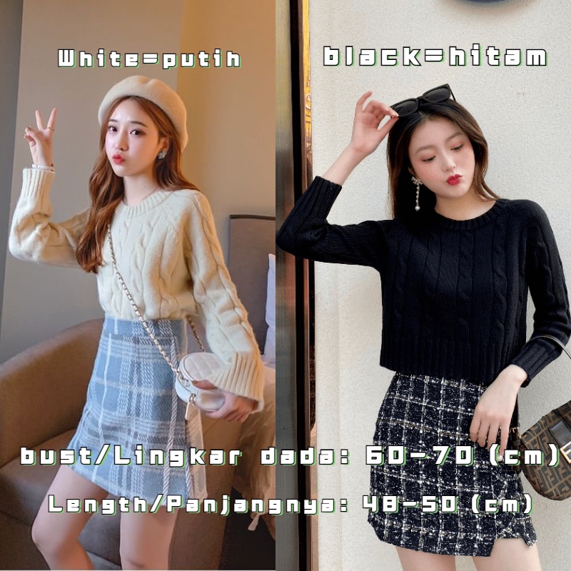 Sweater Putih Wanita Rajut Oversize Baju Wanita Kekinian Sweater Lucu Blouse Putih