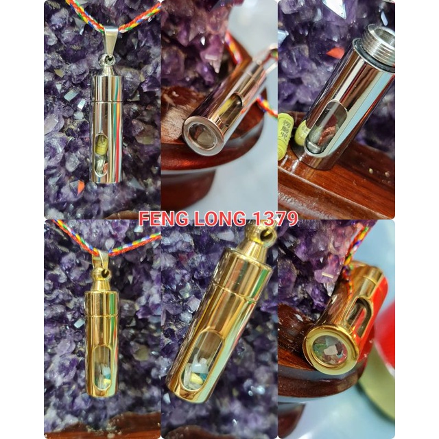 LIONTIN PENDANT KALUNG LENG YAN ZHOU TABUNG TRANSPARAN PERMATA KECIL