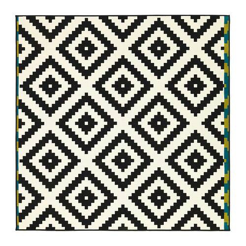 IKEA LAPPLJUNG RUTA Karpet - Bulu tipis, hitam / putih, 200x200 cm