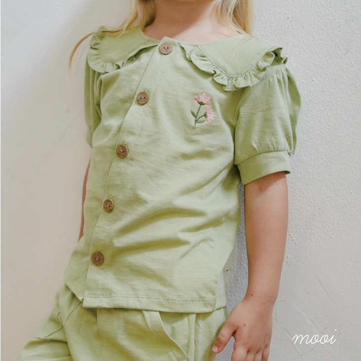 Mooi Paula Set Bordir 1 - 5Y Setelan Pendek Bordir Setelan Anak Perempuan CBKS P10