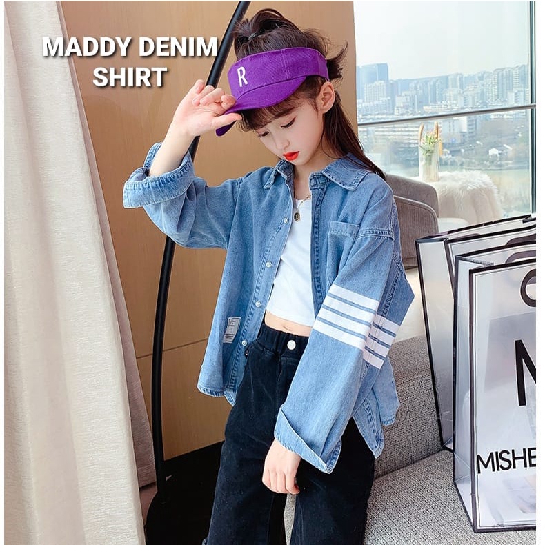 MADDY DENIM SHIRT KEMEJA JEANS CASUAL ANAK REMAJA CEWEK KOREA IMPOR LENGAN PANJANG KASUAL PEREMPUAN JINS