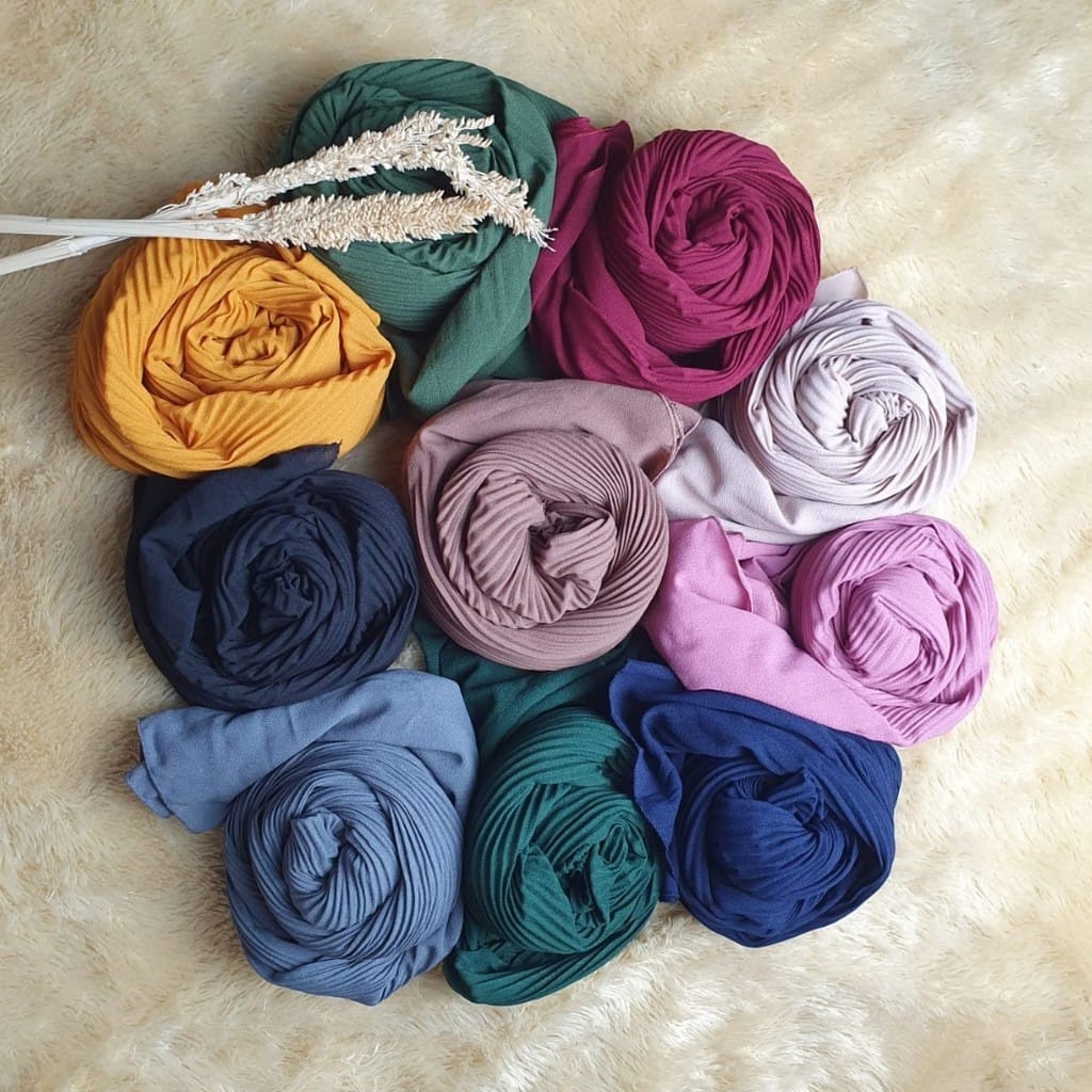 Krudung panjang Pashmina Plisket Bahan hyget/ Jilbab Plisket Lidi hyget Premium