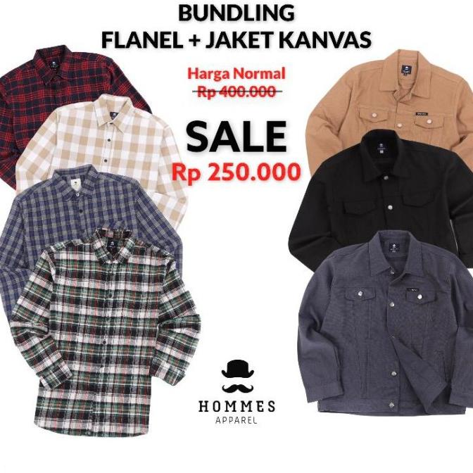 Hommes Apparel Bundling 2 Pieces Parka Jaket Free Kemeja Flanel