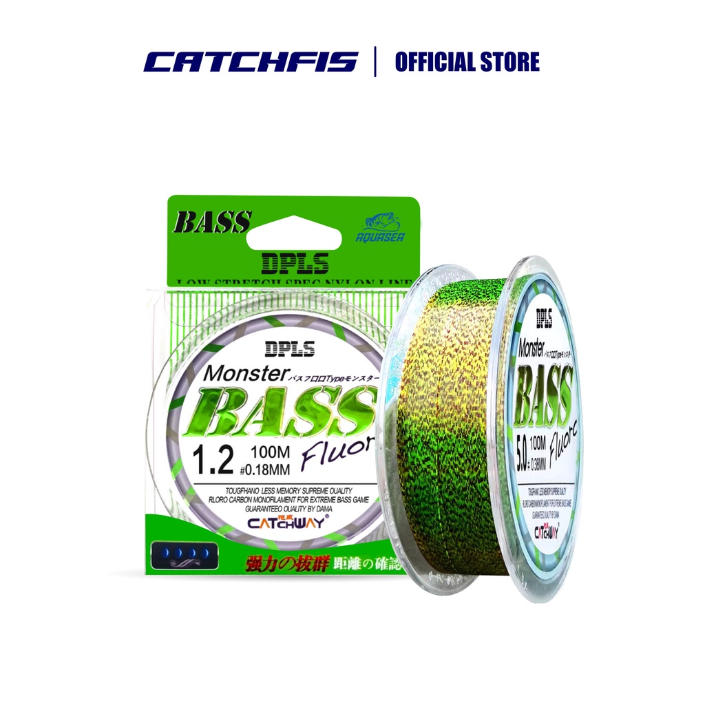 Catchfis - Tali Pancing  Bass FLUOROCARBON 100M Senar Pancing  Warna  Hijau Lumut Sangat kuat