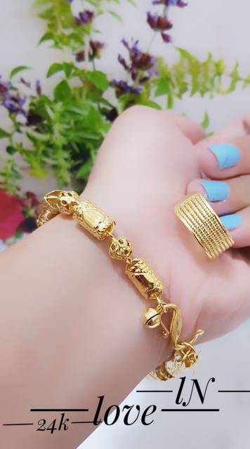 Set gelang dan cincin bambu dilapisi 24 k terlaris