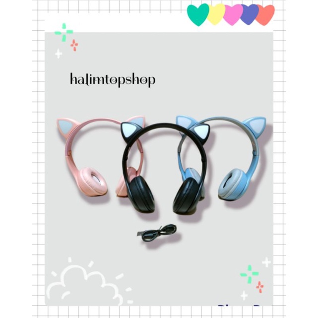 Earphone Karakter Kucing Gaming Bluetooth HFY47 / Earphone Bluetooth Kucing Warna Murah