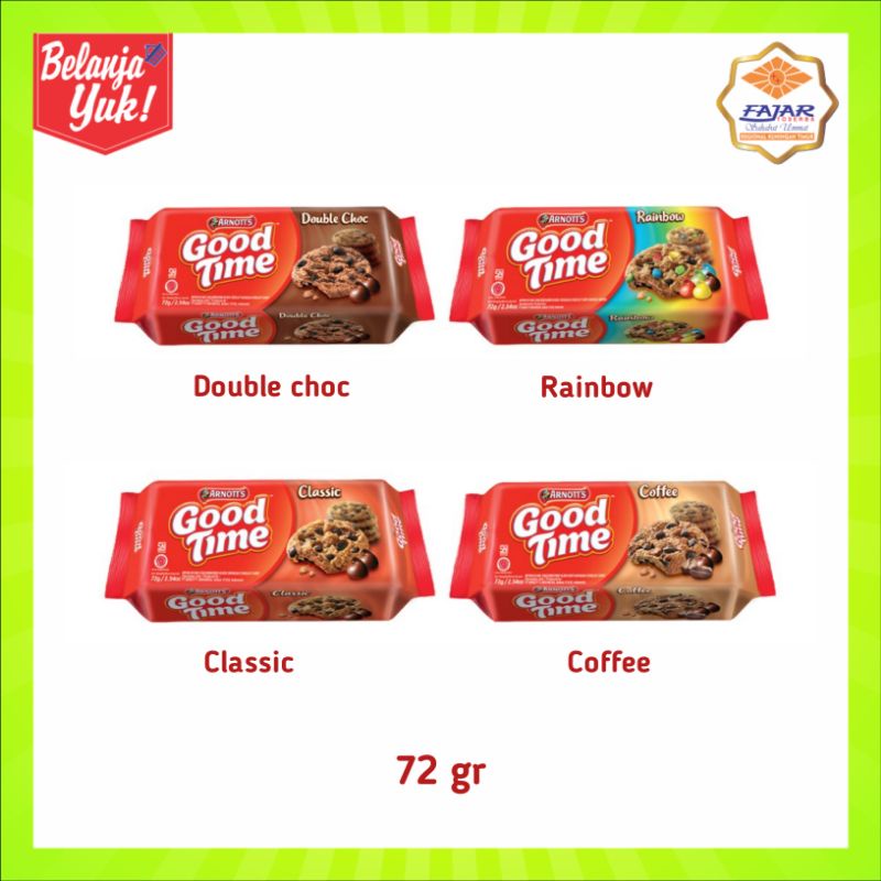 

Good Time Cookies Chocochips All Varian Semua Rasa Classic Double Choco Coffee dan Rainbow 72 Gr