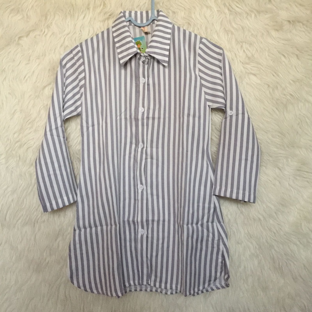 kemeja tunik anak tanggung / kemeja salur anak / hem motif garis / tunik kemeja anak cewek