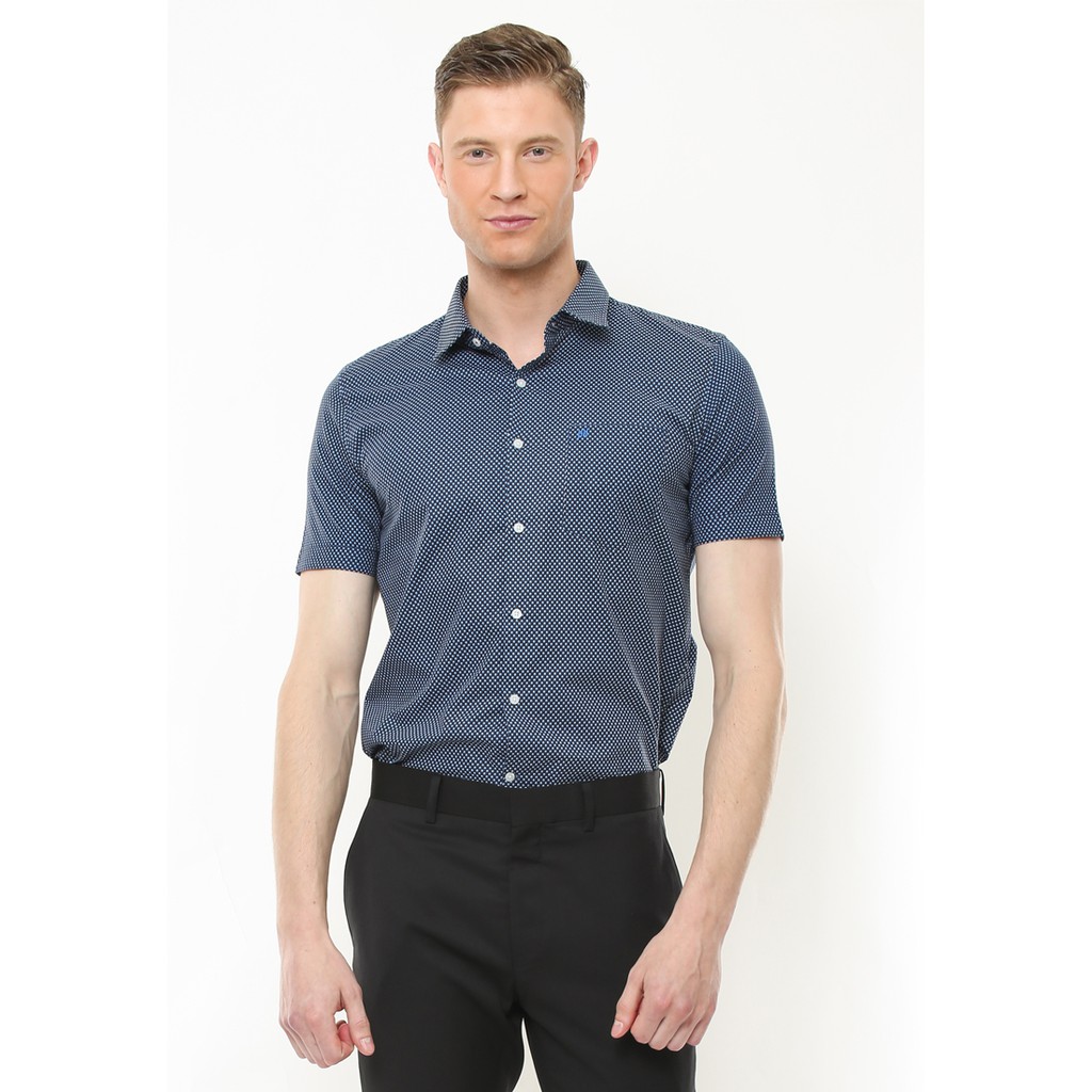 Slim Fit - Kemeja Formal - Motif Diamond Dual Warna - Navy - FSH.650.K379.745