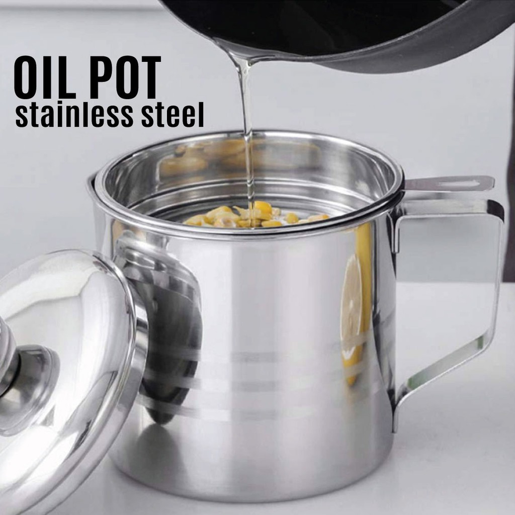 Oil Pot Wadah Saringan Tempat Minyak 12cm Stainless Steel Anti Karat 30012