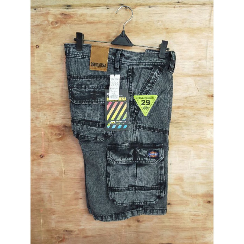 Celana cargo pendek black snow - cargo pendek hitam wash - cargo pendek tebal pria