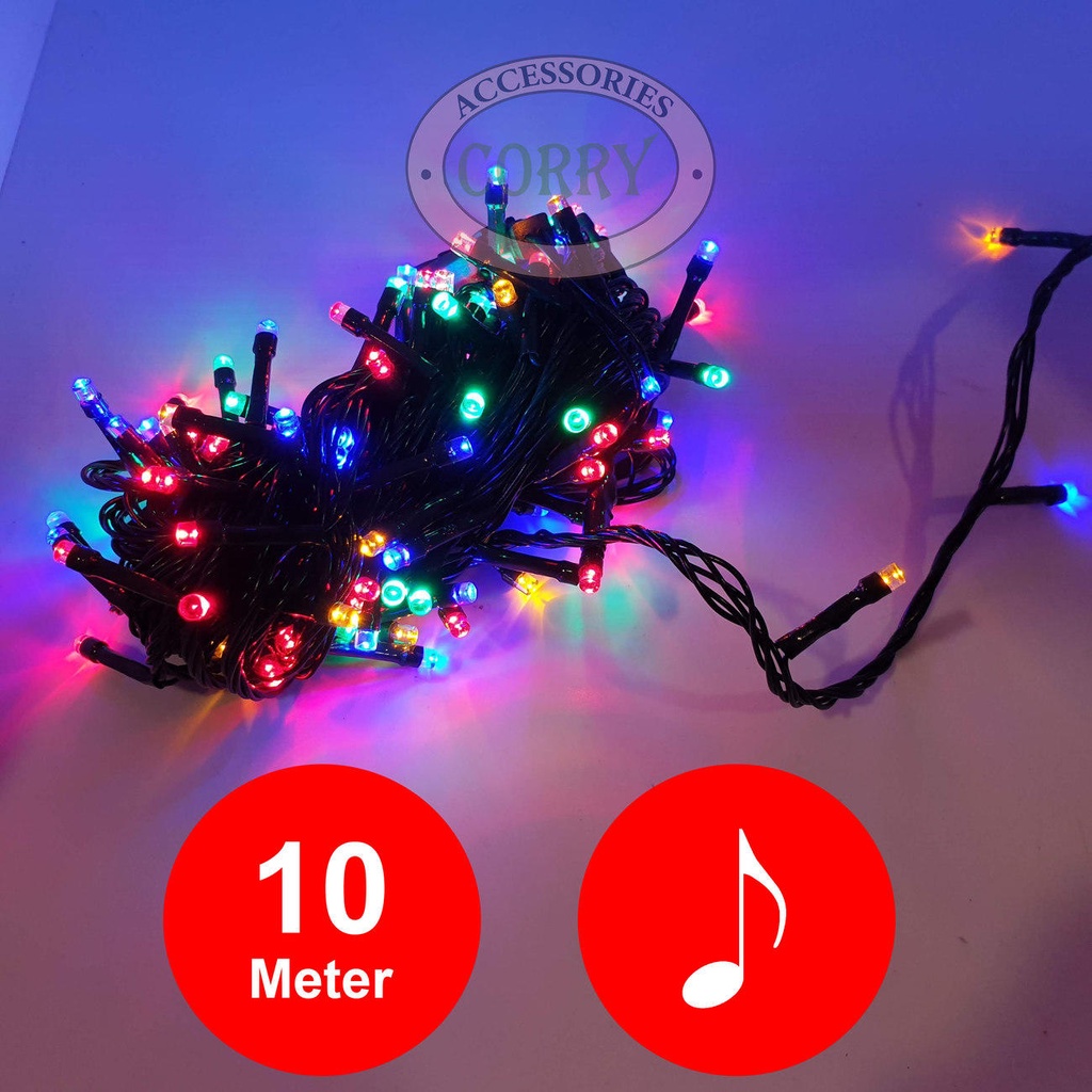 Jual Lampu Pohon Natal 10 Meter Warna Warni Rainbow Kelap Kelip Musik