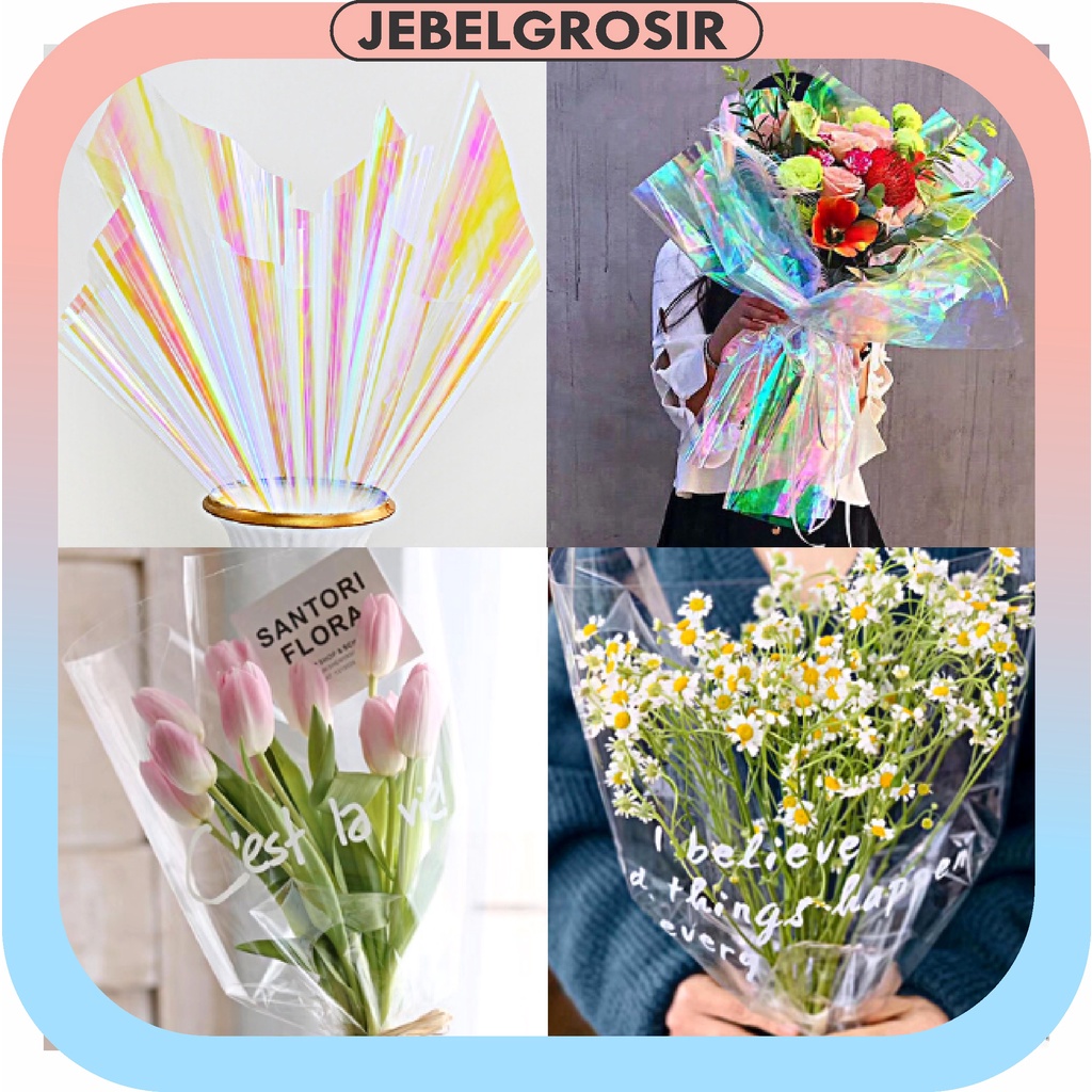 Flower Wrapping Ecer Transparant Cellophane Kertas Buket Bunga Hand Bouquet KB6045