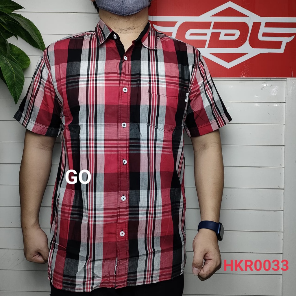 gos CDL By (CARDINAL) Pakaian Pria Kemeja Hem Casual Reguler Lengan Pendek Garis Distro Original