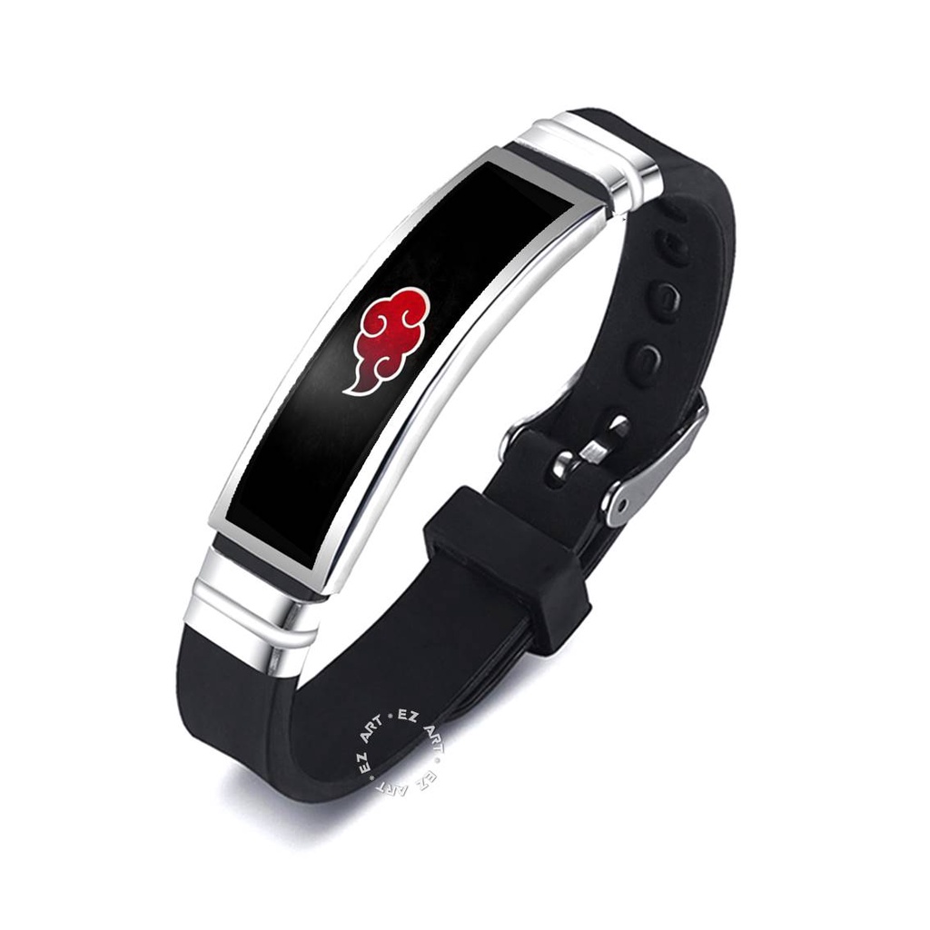 GELANG NARUTO SHARINGAN RINNEGAN EYE BAHAN KARET SILICONE PLAT STAINLESS STEEL GAMBAR ANIME KACA EPOXY MODEL SABUK STRAP