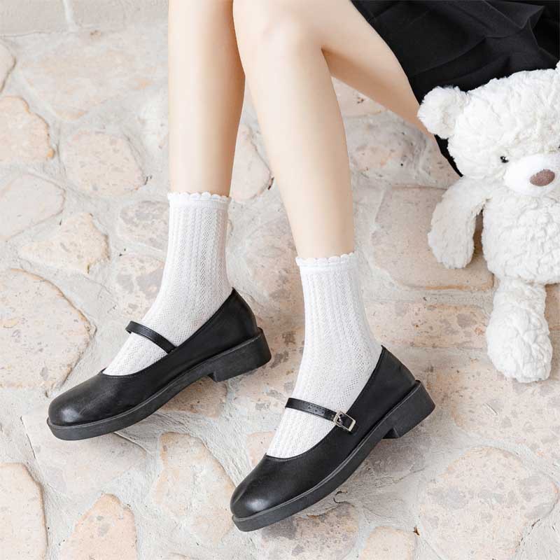 KK-44 basic white socks wanita kaos kaki lolita rajut cotton menyerap musim panas