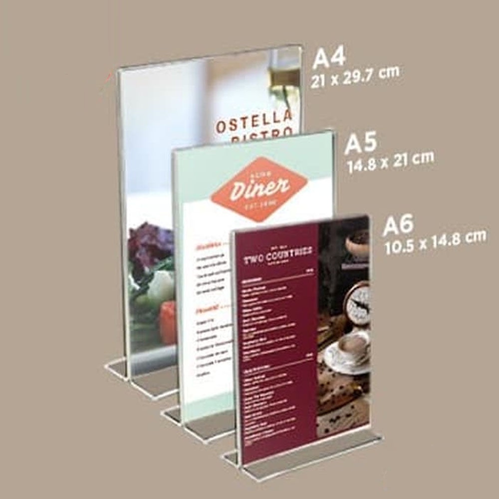 Akrilik Pajangan Iklan Brosur - Acrylic Tempat Brosur - Stand Kode QR - Tent Card Display A4 Type T - Acrylic Transparan Pajangan Brosur Display Menu A4