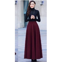 TERLARIS !!! ROK PANJANG JUMBO SPANDEK JERSEY WANITA TERMURAH / ROK PANJANG MAX BB 80 KG BAHAN PREMIUM BISA COD & SAMEDAY-MERAH