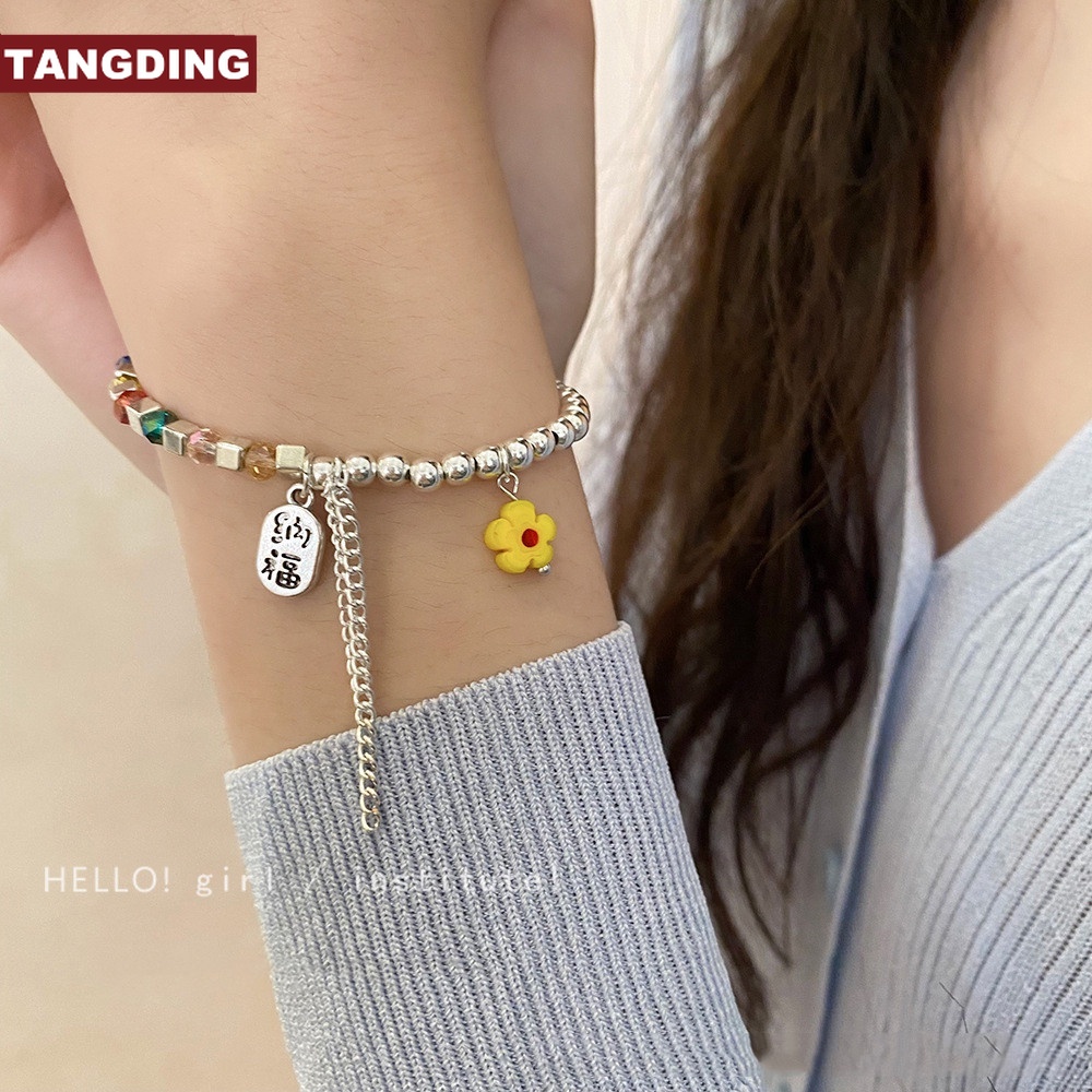 【COD Tangding】Gelang Manik-Manik Warna-Warni Bentuk Bunga Untuk Wanita