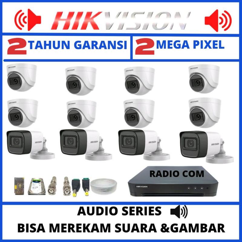 PAKET CCTV HIKVISION AUDIO 16 CHANNEL 12 KAMERA 2MP 1080P KOMPLIT TINGGAL PASANG