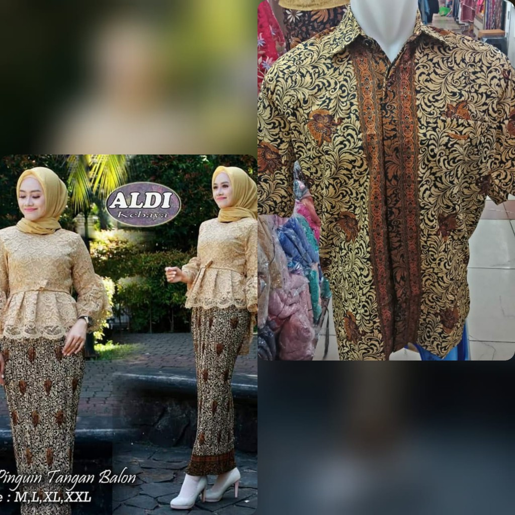 couple kebaya brukat pinguin balon dan hem pendek trend