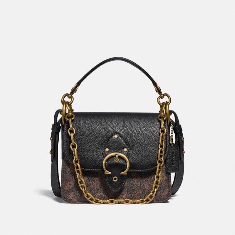 Coach Beat Shoulder Bag 18 With Horse And Carriage Print brass truffle black