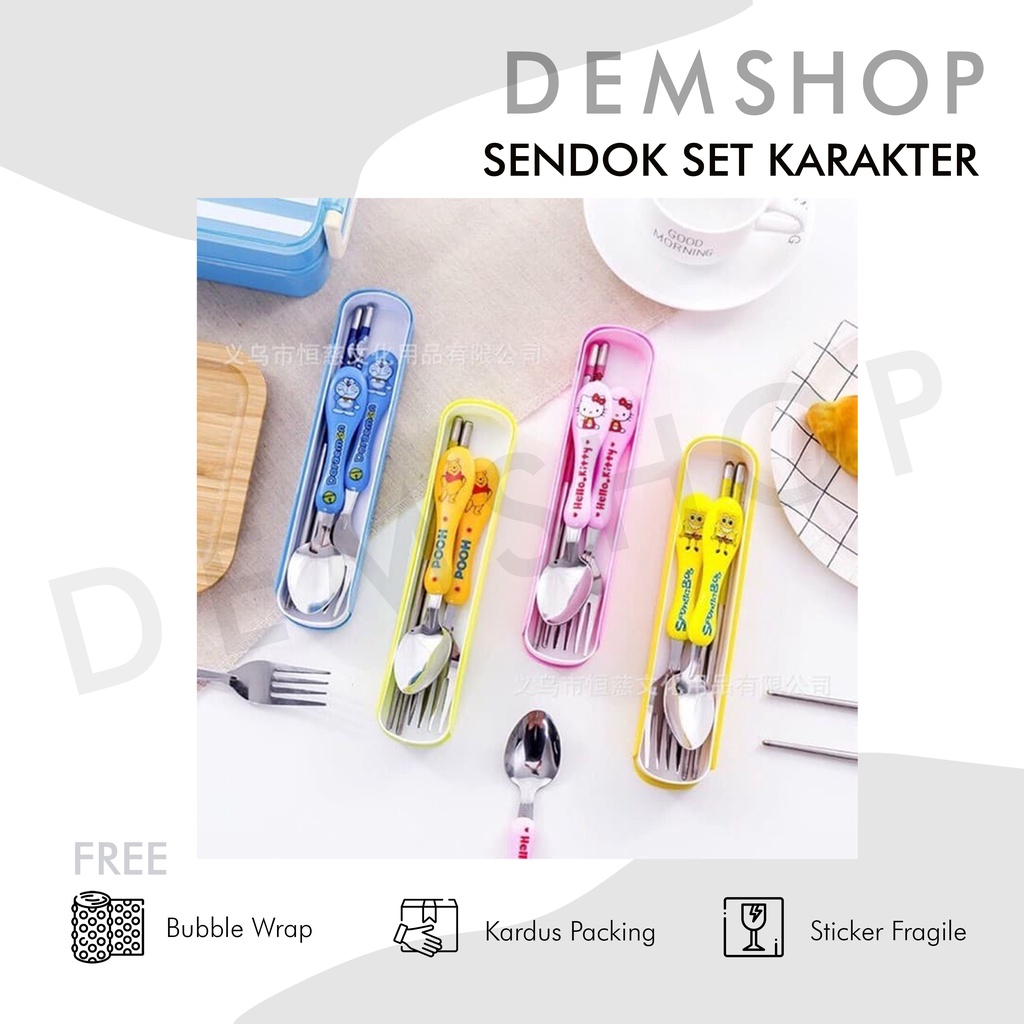 Sendok, Garpu, Sumpit Set Karakter Lucu / Sendok Set Anak / Souvenir