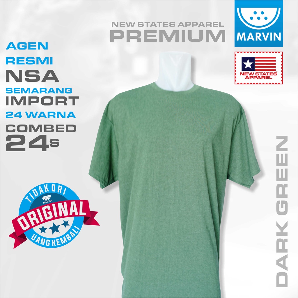Kaos lengan pendek polos hijau tua heather new states apparel import 24s premium dark green heather 