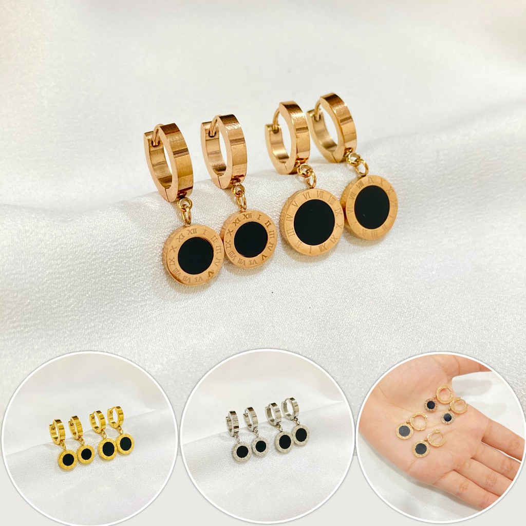 Anting Titanium wanita Warna Gold, Rose Gold, Silver Korean Fashion Import