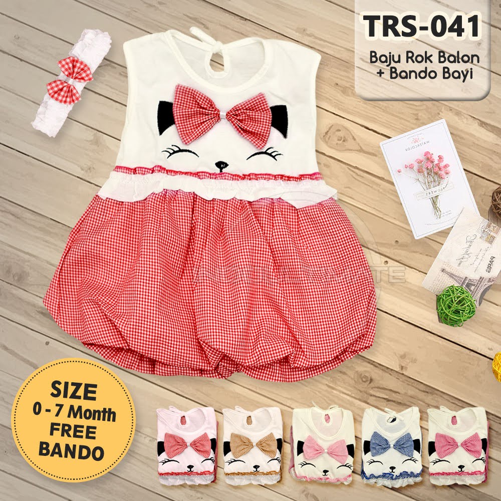 Baju Bayi Perempuan + FREE BANDO Baju Rok Terusan Bayi Rok Bayi Perempuan Pakaian Bayi Perempuan Dress Bayi Pesta Motif Lucu  TRS-041