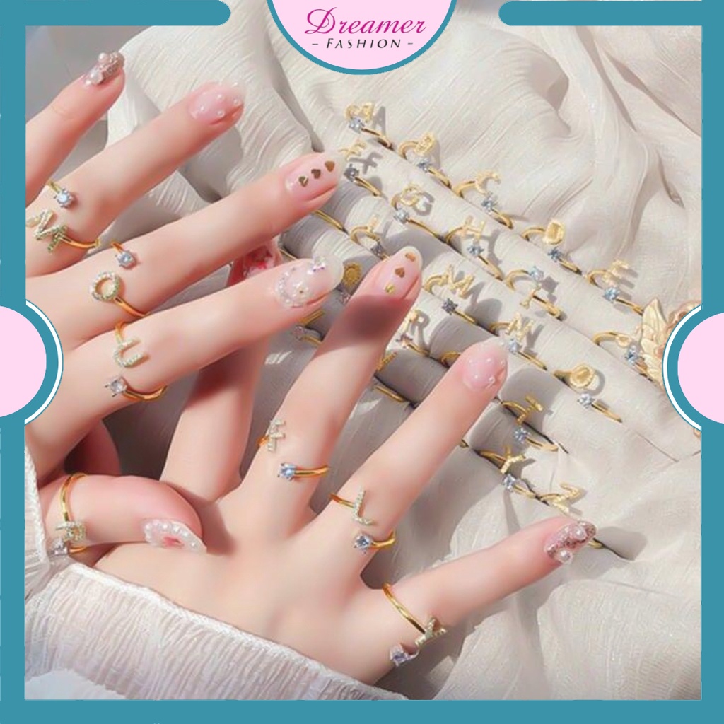 DF Cincin Permata Huruf Alfabet A - O Cincin Wanita Aksesoris Fashion / Cincin Huruf / Cincin Wanita