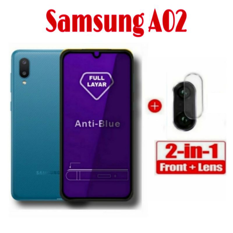 Tempered Glass Blue Samsung A02 Anti Blue Light/Radiasi+Camera Protector