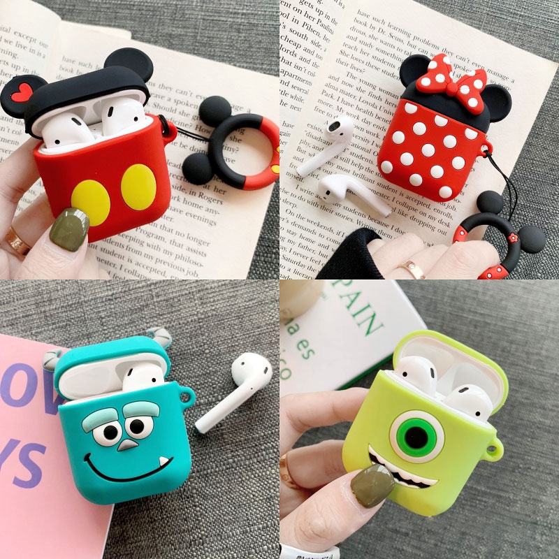 Soft Case Bahan Silikon Desain Kartun Mickey Minnie 3d Untuk Apple Airpods 1 2 Wireless Bluetooth