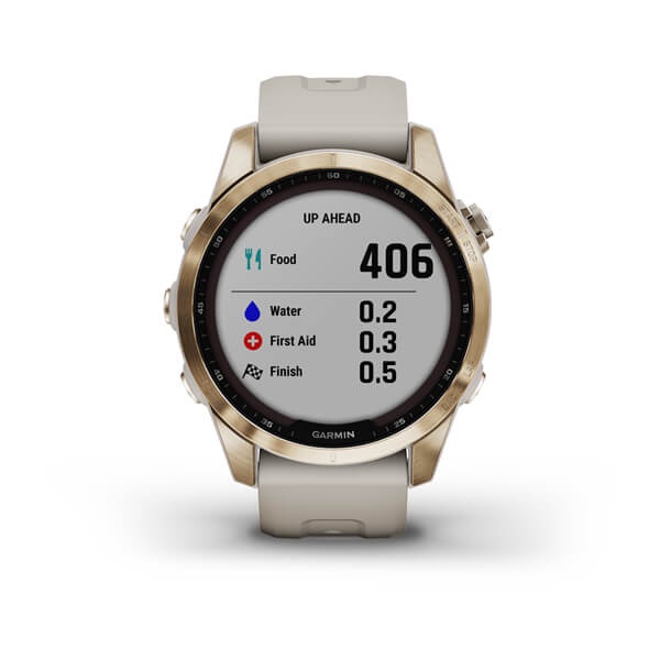 Garmin Fenix 7S Sapphire Solar Cream Gold Titanium with Light Sand Band - Original Garansi Resmi 2 Tahun