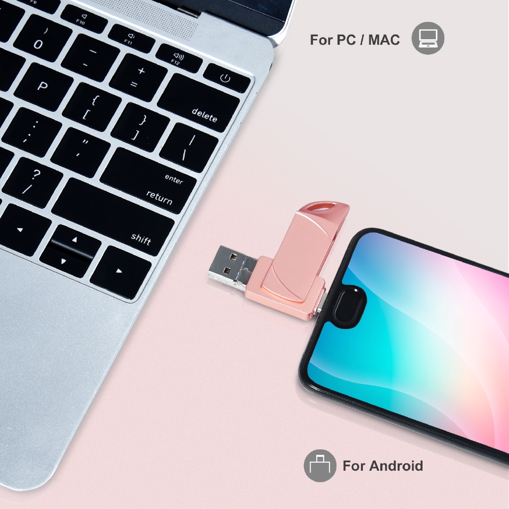 USB Tipe C 3 In 1 Untuk iPhone Android Notebook USB Flash Drive 16GB 32GB 128GB 512GB