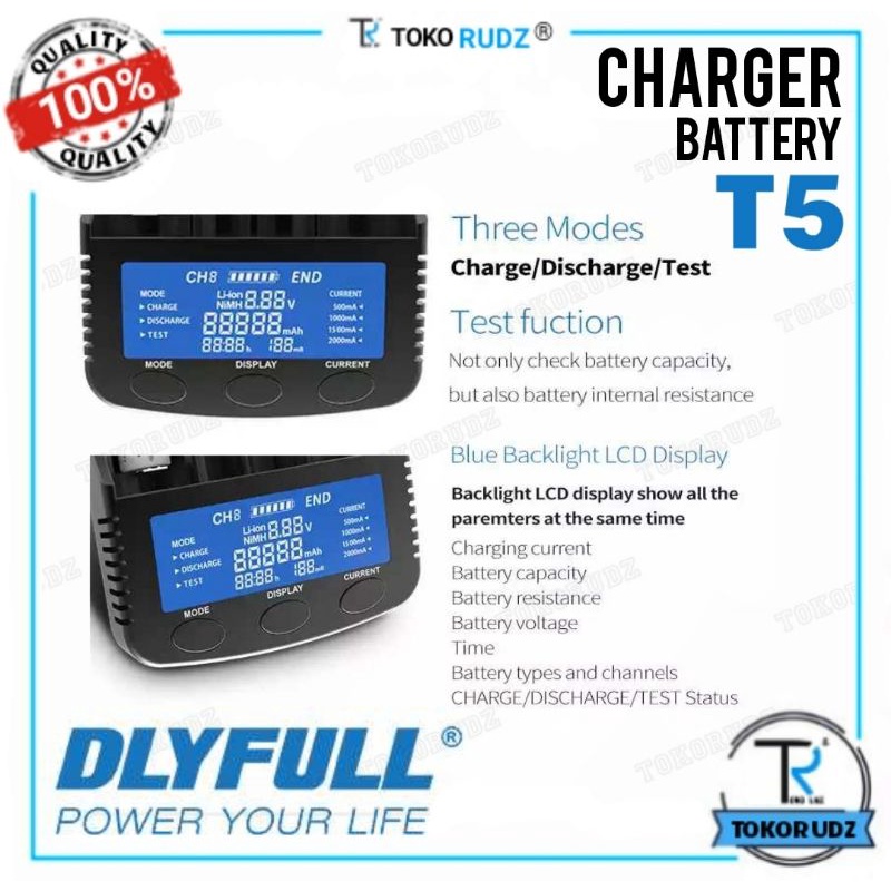 Charger Baterai Cas Batre AA A2 AAA A3 18650 Li-ion Smart Fast Charging 3.0A Original DLYFULL T5