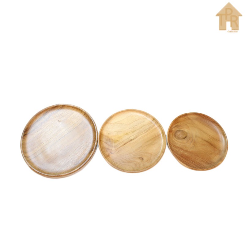 Set Teakwood Plate / Piring Bulat Kayu Jati Premium - D20-25