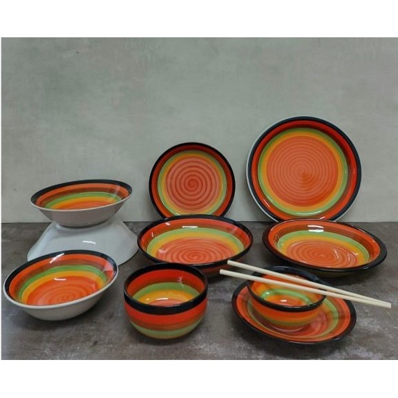 piring makan keramik/piring dinner motif ranbow/piring keramik unik