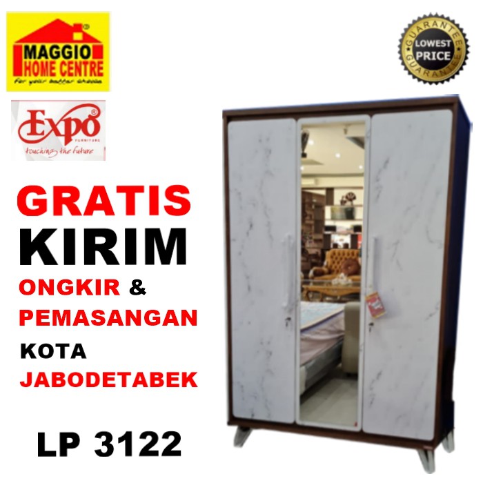 LEMARI PAKAIAN 3 PINTU KACA - LEMARI BAJU 3 PINTU BESAR - LP 3122 - EXPO