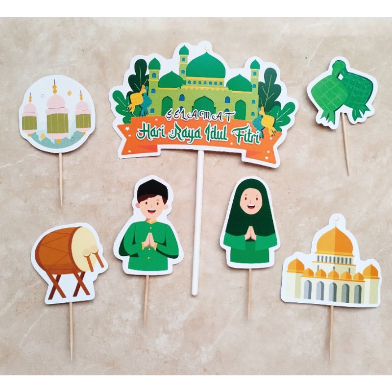 topper toper hiasan tusukan kue cake nasi tumpeng puding lebaran selamat idul fitri