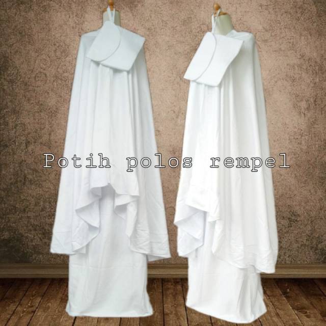 Mukena Bali rayon dewasa jumbo putih polos rempel