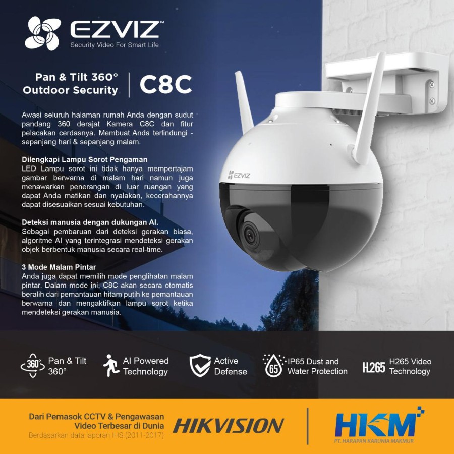 Ezviz C8C Pro AI 1080P Color Night PTZ Wireless IP Camera CCTV Outdoor - C8C Only