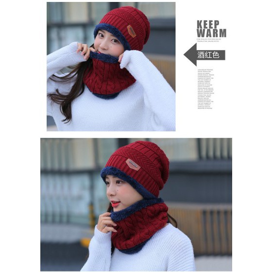 TOPI SYAL KUPLUK RAJUT BEANI SCARF BAHAN TEBAL 2 IN 1 SET TOPI HIKING BAHAN WOOL