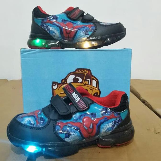 Sepatu Lampu Anak Cowo Spiderman Baru Import Murah Promo Asli K84 Premium Harga Grosir