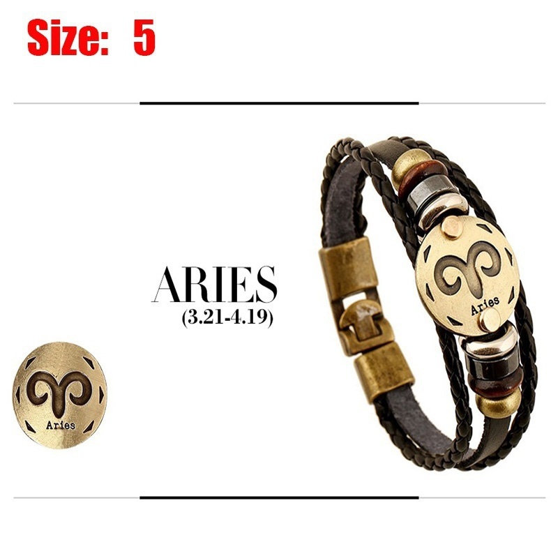 Gelang Kulit Multilayer Desain 12 Rasi Bintang Warna Hitam Gaya Punk Untuk Pria Dan Wanita