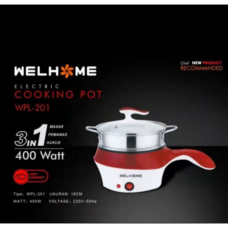 Panci Elektrik/Cooking Pot Elektrik WELHONE WPL-201/3 in 1 Serbaguna