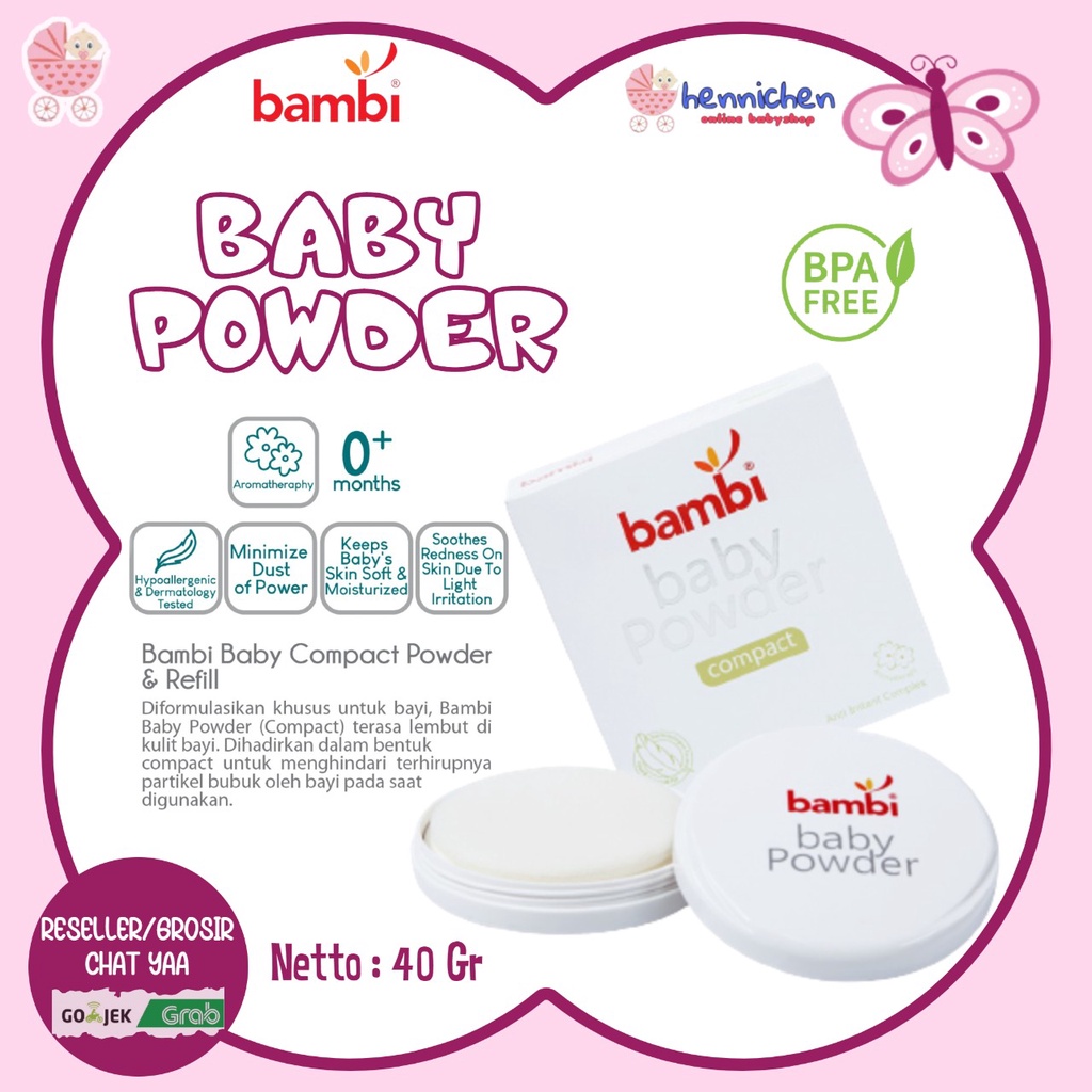 Bedak padat Bambi Baby Compact Powder / Compact Powder Prickly Heat 40gr / WOODY POWDERY 100GR